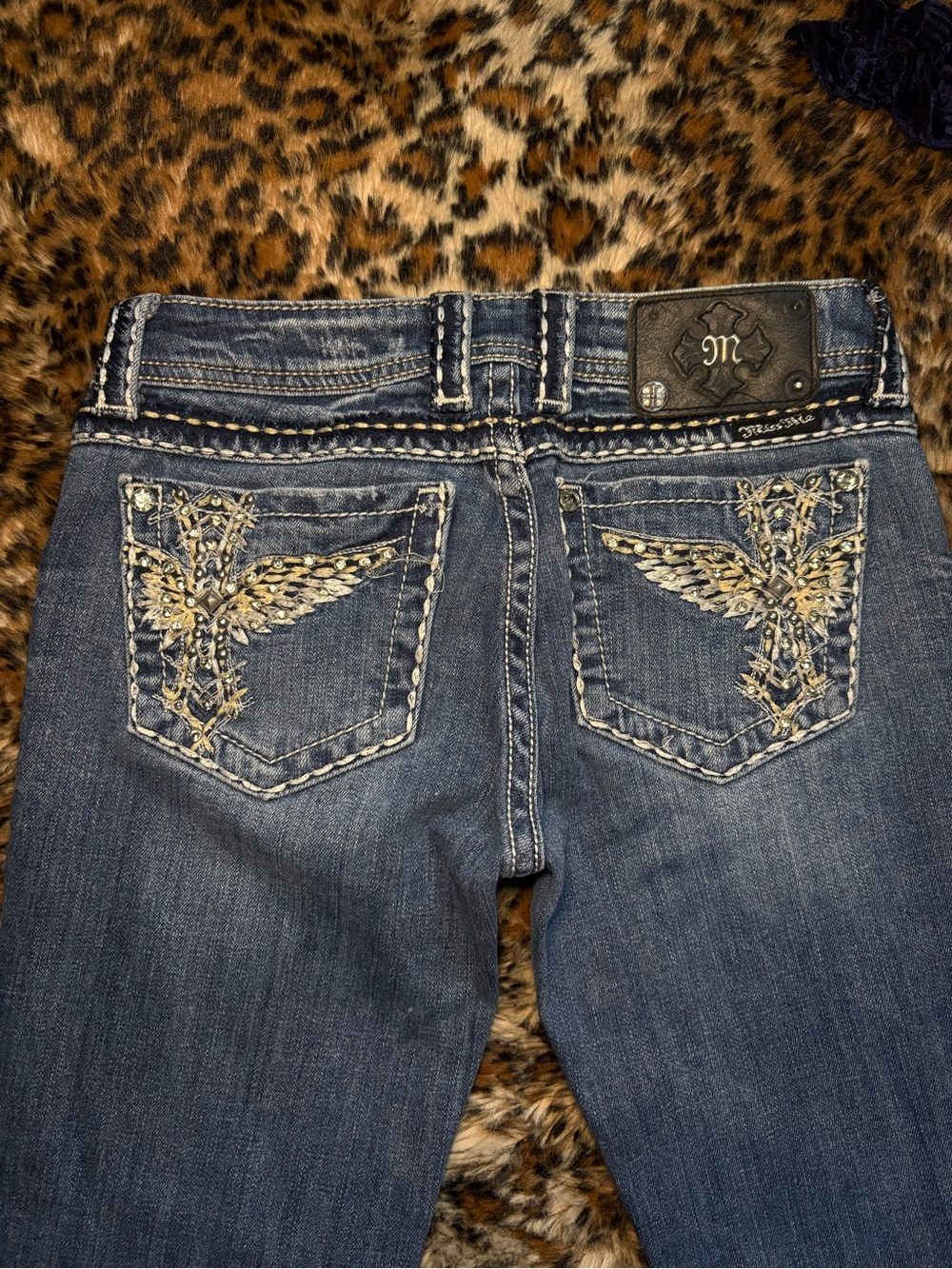 Miss Me Denim Jeans with Embroidered Wing Back Pockets - Blue